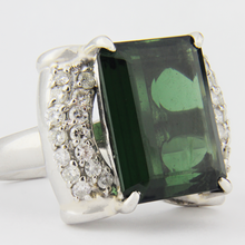 Load image into Gallery viewer, Platinum, Diamond and Green Tourmaline Ring