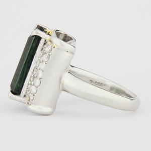 Platinum, Diamond and Green Tourmaline Ring