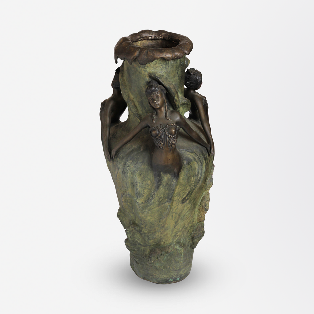 Art Nouveau Bronze Vase Depicting Dancing Maidens