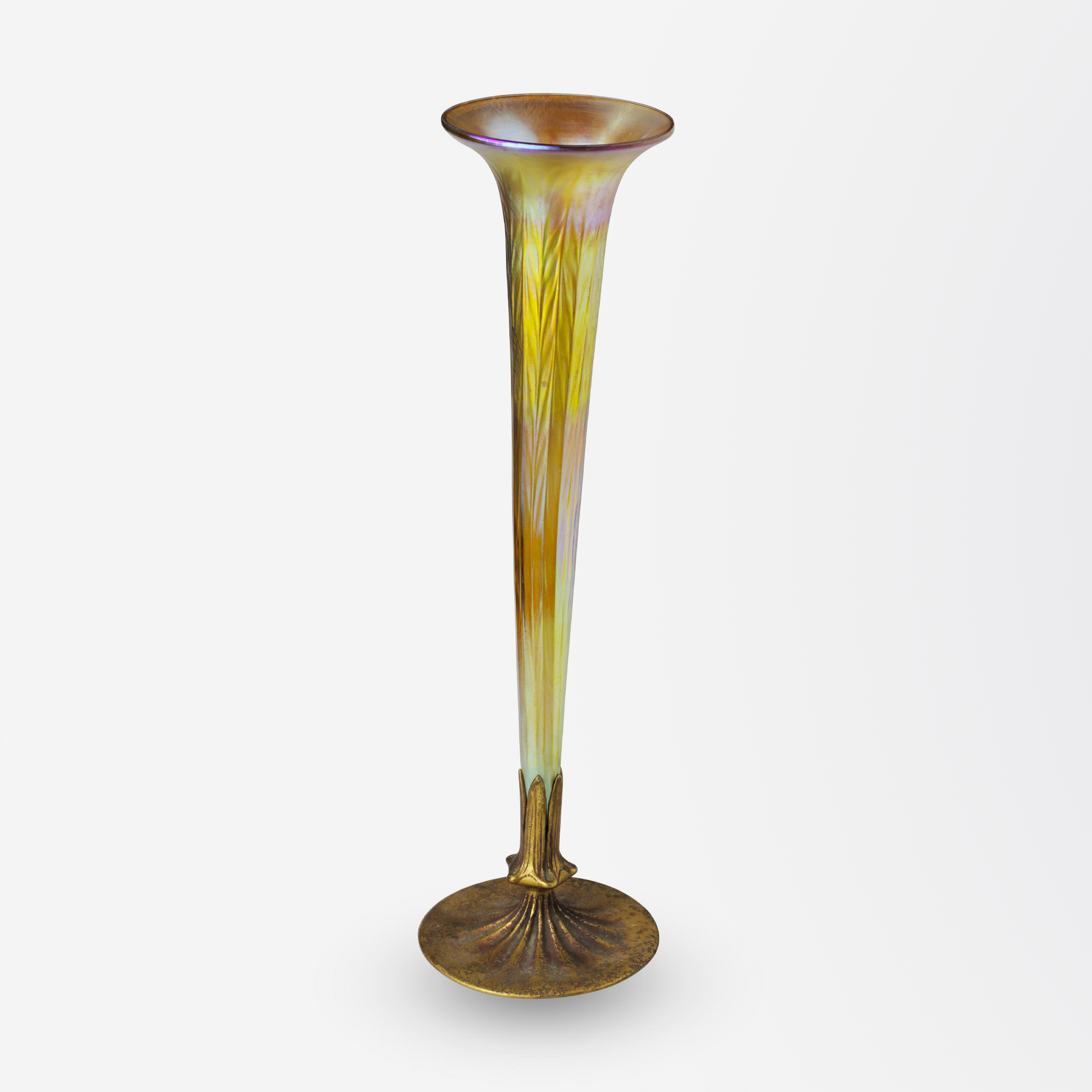 Tiffany Studios Glass and Bronze Trumpet Vase