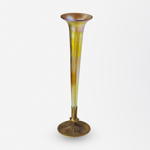 Tiffany Studios Glass and Bronze Trumpet Vase