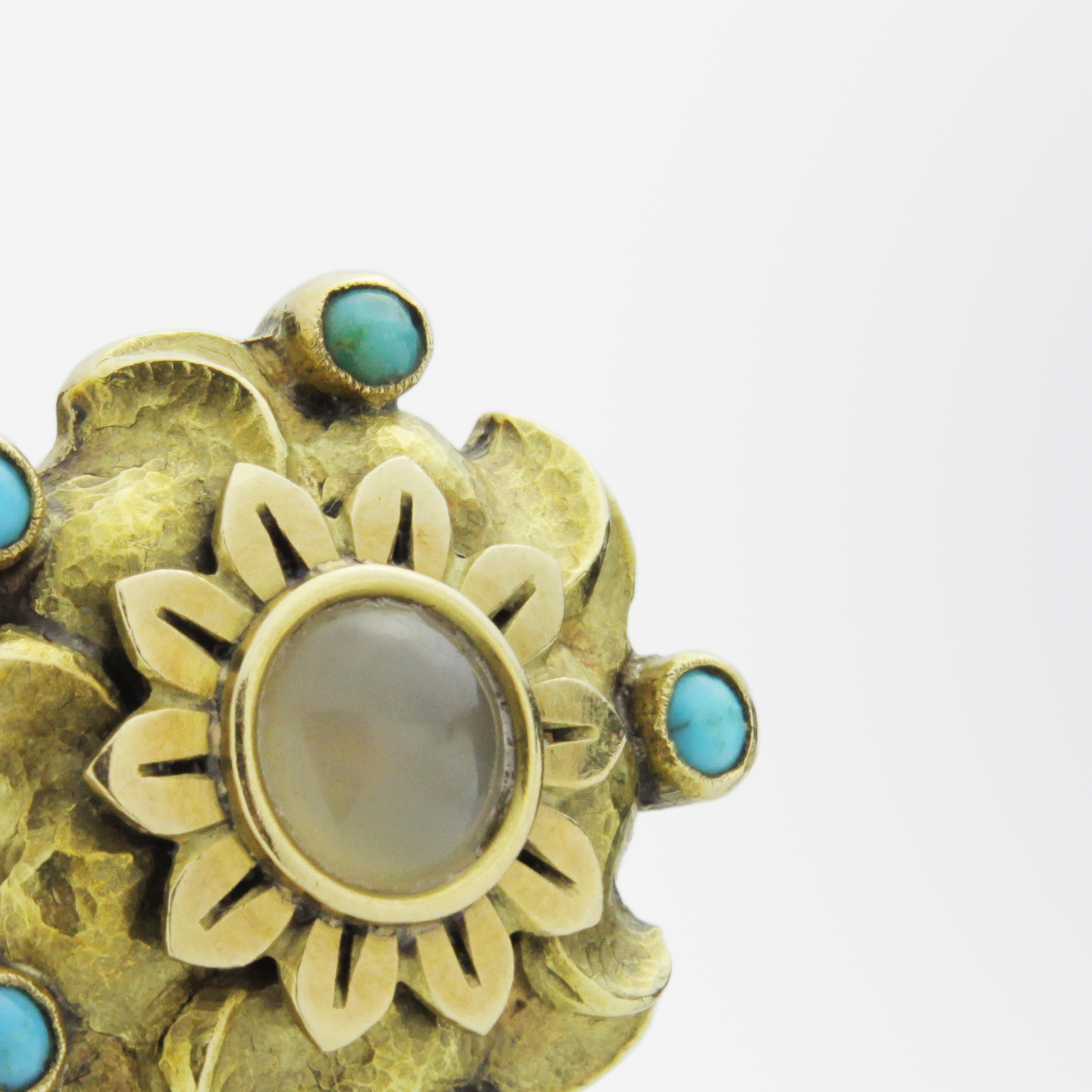 Paire de boucles d'oreilles puces en or 18 carats, agate et turquoise