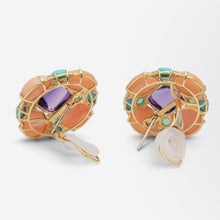 Load image into Gallery viewer, Bold Sugarloaf Amethyst, Coral, Diamond, Turquoise &amp; Green Agate Ear Clips