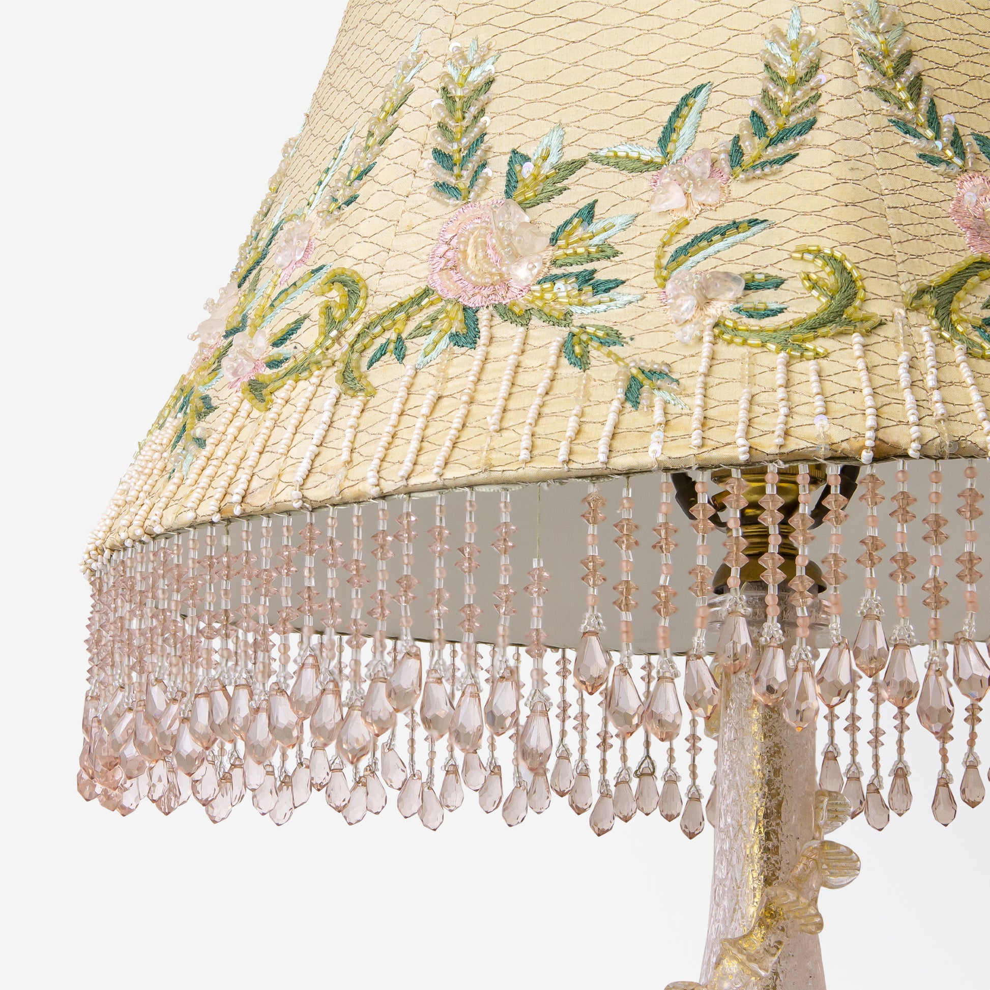 Paire de pieds de lampe en verre vénitien italiens avec abat-jour assortis