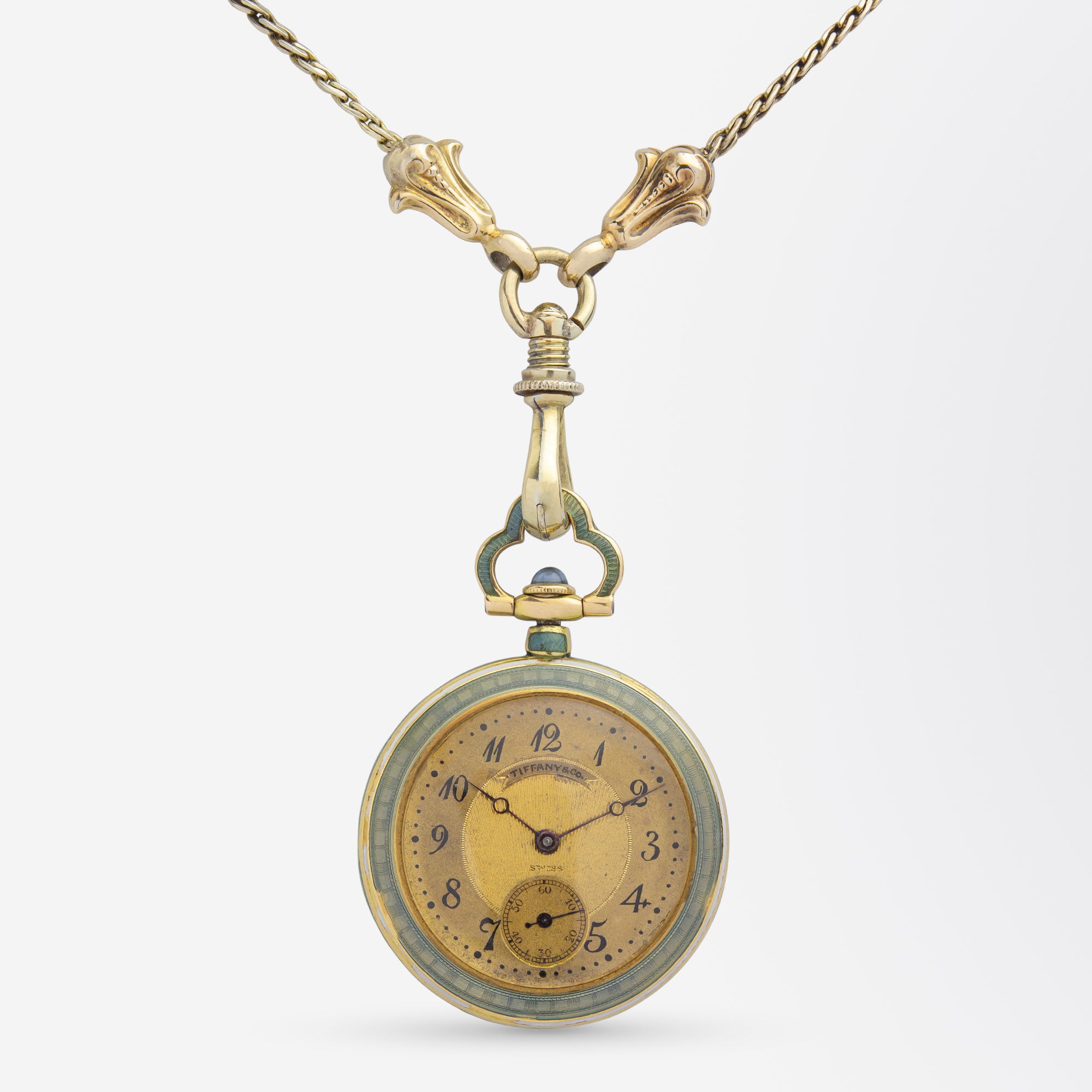 18kt Gold, Tiffany & Co Enamelled Pendant Watch on Chain