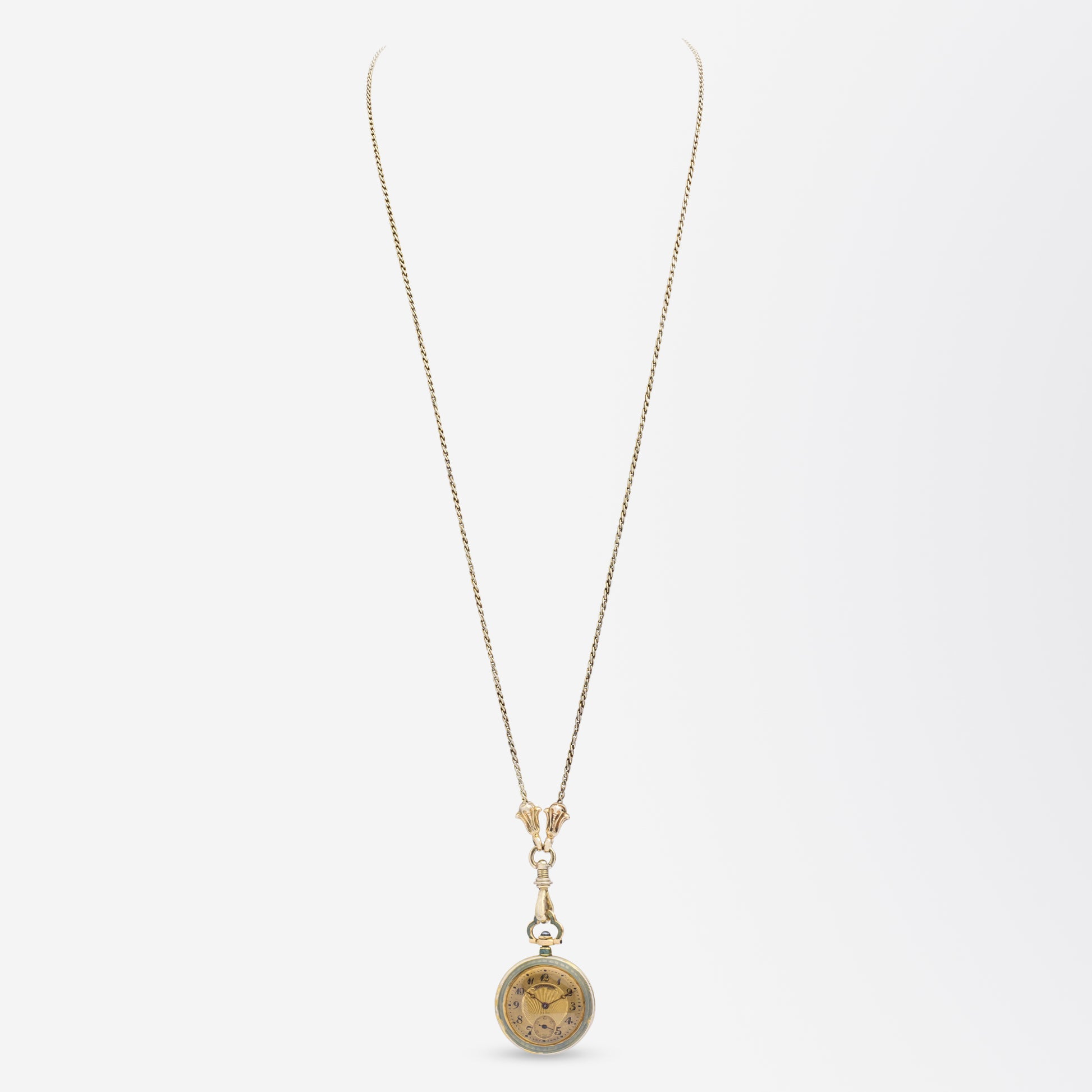 18kt Gold, Tiffany & Co Enamelled Pendant Watch on Chain