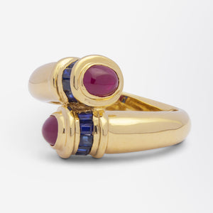 14kt Yellow Gold, Ruby, and Sapphire 'Bypass' Ring