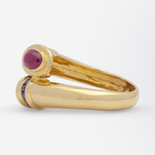 Load image into Gallery viewer, 14kt Yellow Gold, Ruby, and Sapphire &#39;Bypass&#39; Ring