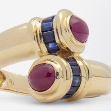 Load image into Gallery viewer, 14kt Yellow Gold, Ruby, and Sapphire &#39;Bypass&#39; Ring